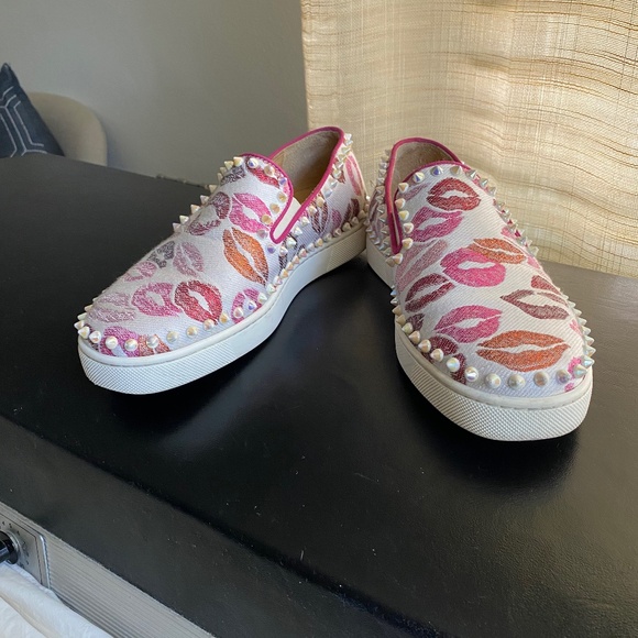 Christian Louboutin fash sneakers slip ons kiss Lurex Lips Spiked Pik Boat shoes